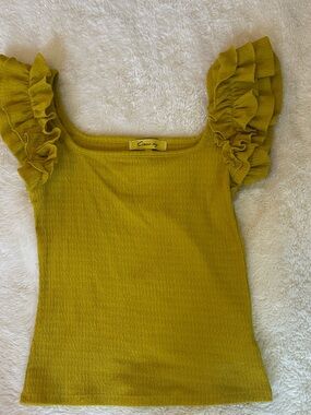 Crescent Ruffle-Trim Tank Top in Mustard